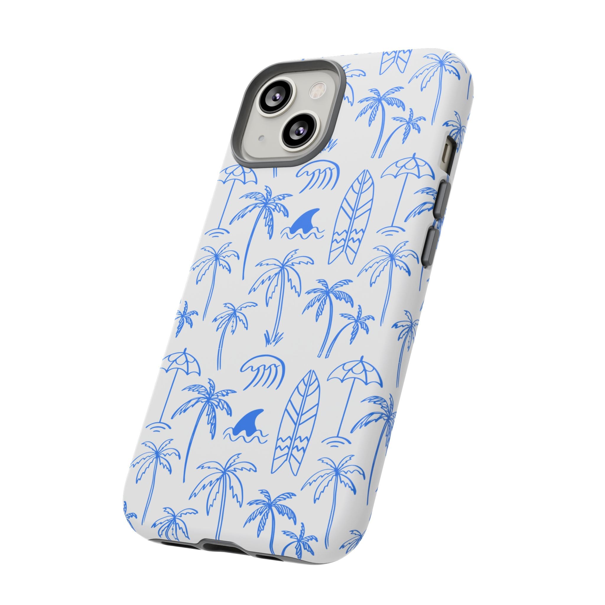 Tropical Beach Phone Case for iPhone, Samsung Galaxy, Google Pixel Palm Trees and Surfboards Design, Coastal Style, Durable Protection