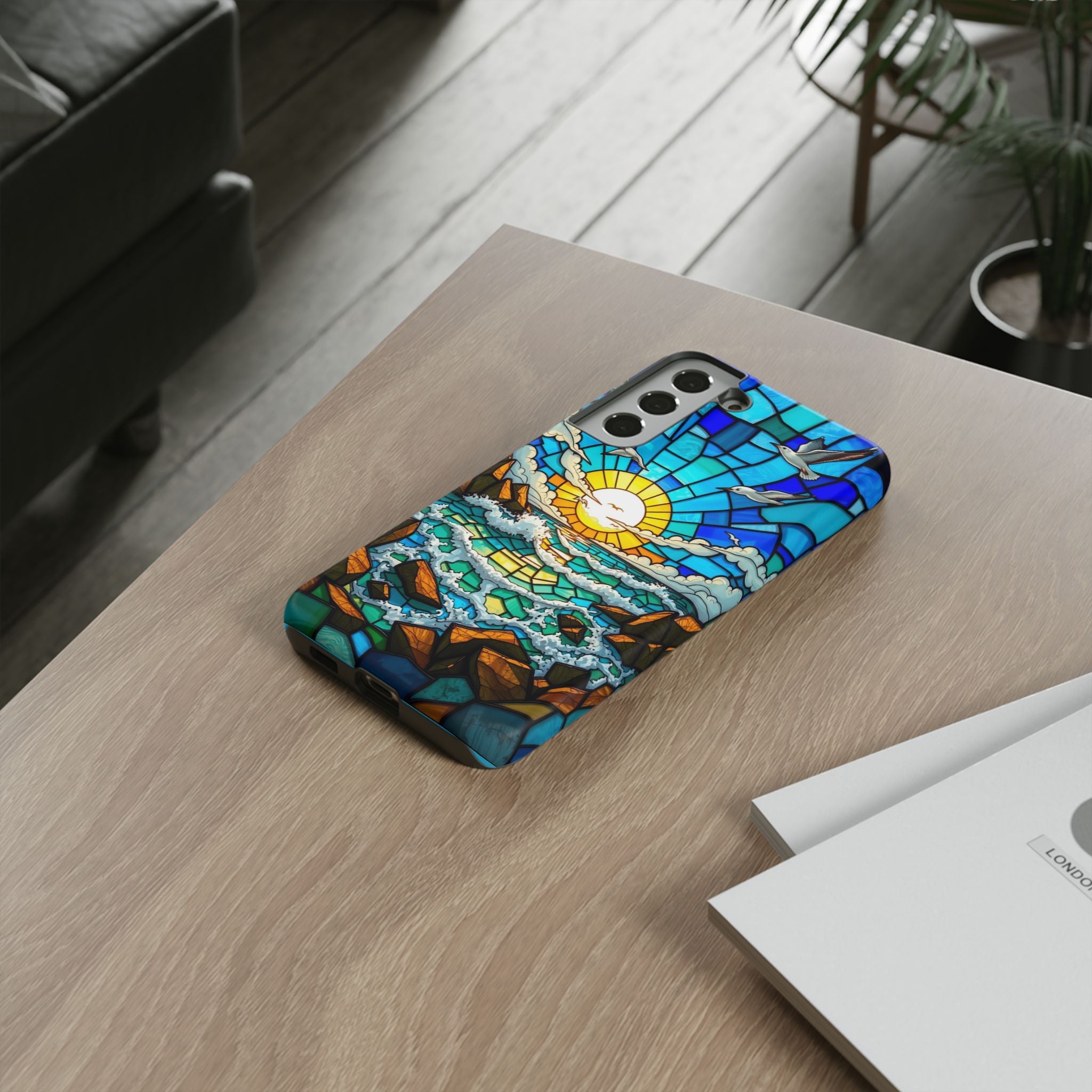 Beach Phone Case Samsung Ocean Sunset Phone Cover Stained Glass Phone Case Seascape Art for Beach Lovers Gift Coastal Vibe Accessory