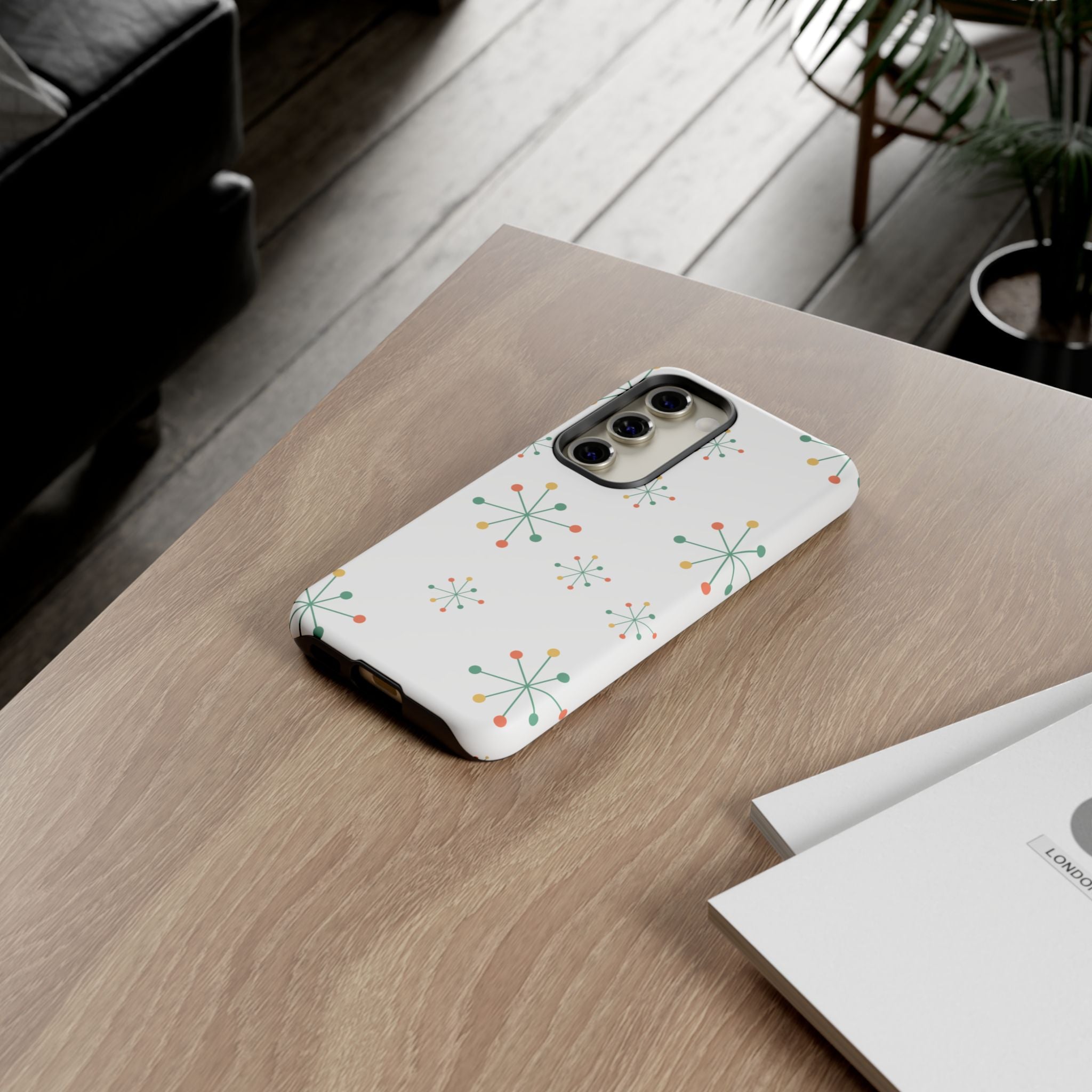 Mid-Century Modern Phone Case for iPhone, Samsung Galaxy, Google Pixel Retro Atomic Starburst Design, Durable Protection, Vintage Style