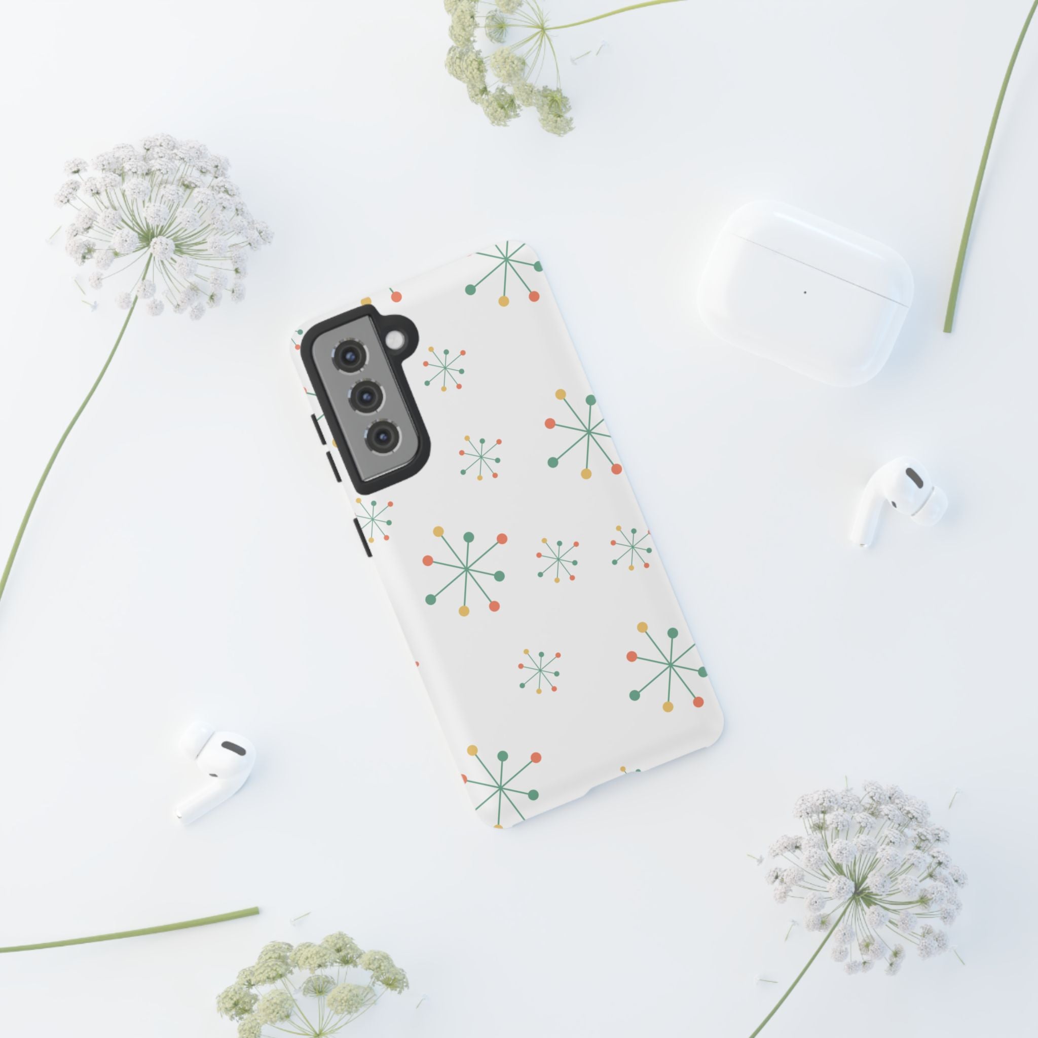 Mid-Century Modern Phone Case for iPhone, Samsung Galaxy, Google Pixel Retro Atomic Starburst Design, Durable Protection, Vintage Style