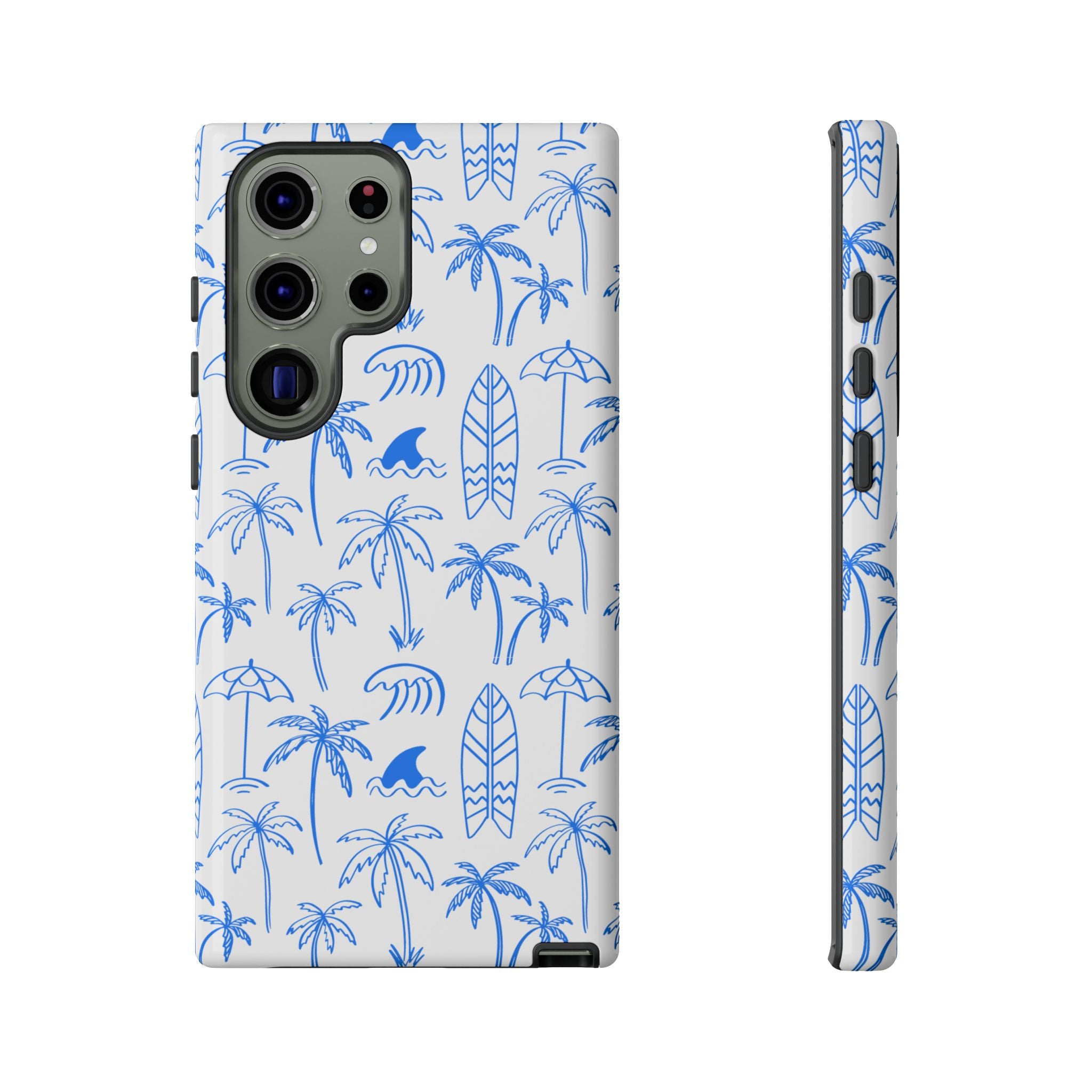 Tropical Beach Phone Case for iPhone, Samsung Galaxy, Google Pixel Palm Trees and Surfboards Design, Coastal Style, Durable Protection