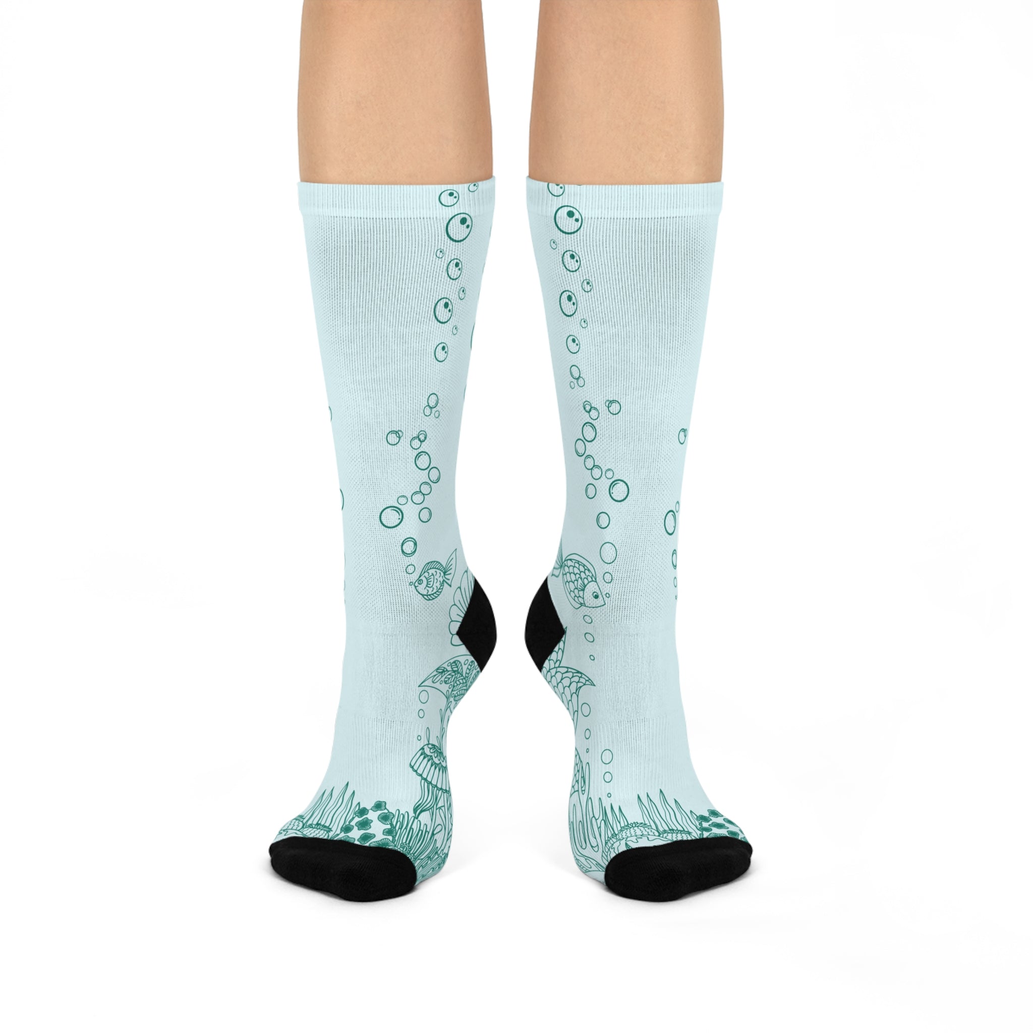 Summer Ocean Lover Crew Socks - Fish & Bubbles Design