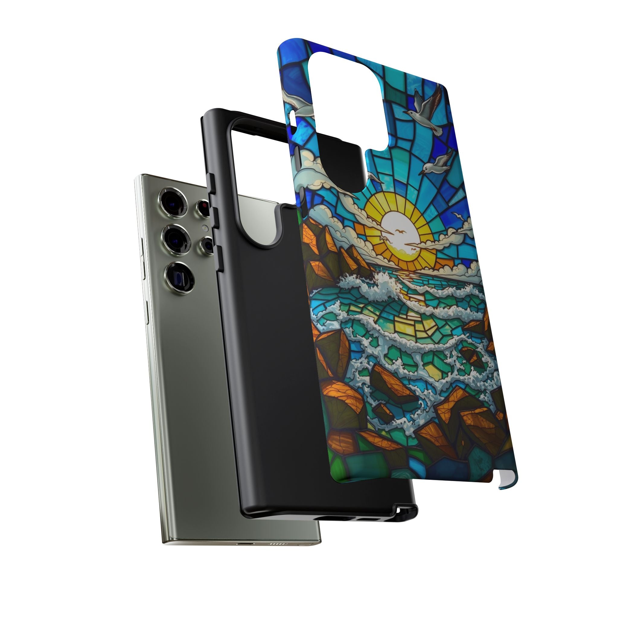 Beach Phone Case Samsung Ocean Sunset Phone Cover Stained Glass Phone Case Seascape Art for Beach Lovers Gift Coastal Vibe Accessory