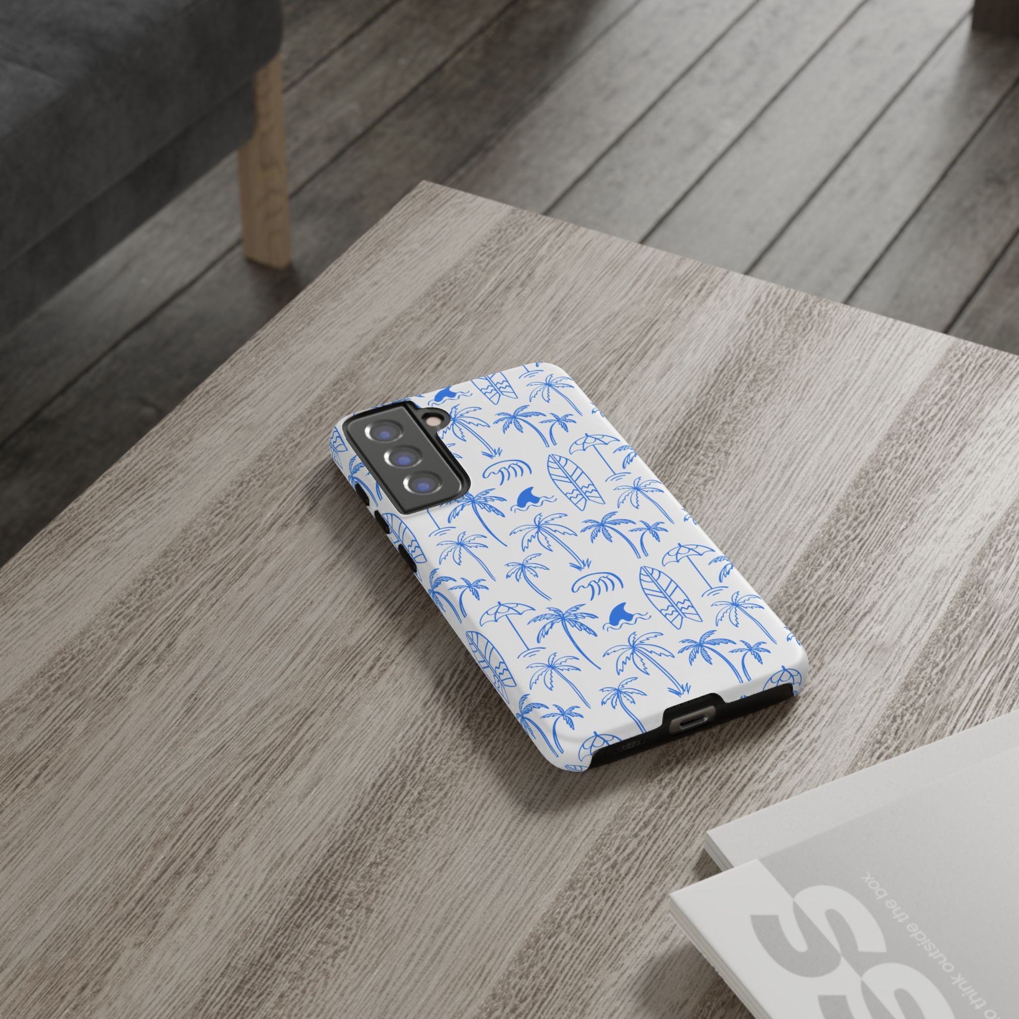 Tropical Beach Phone Case for iPhone, Samsung Galaxy, Google Pixel Palm Trees and Surfboards Design, Coastal Style, Durable Protection