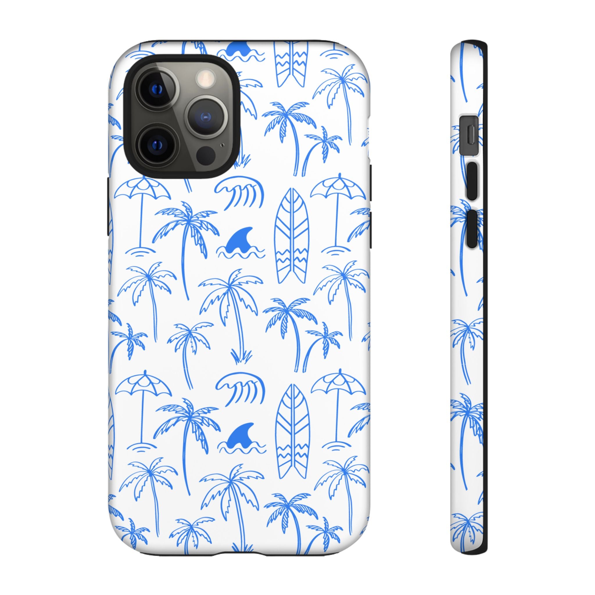 Tropical Beach Phone Case for iPhone, Samsung Galaxy, Google Pixel Palm Trees and Surfboards Design, Coastal Style, Durable Protection
