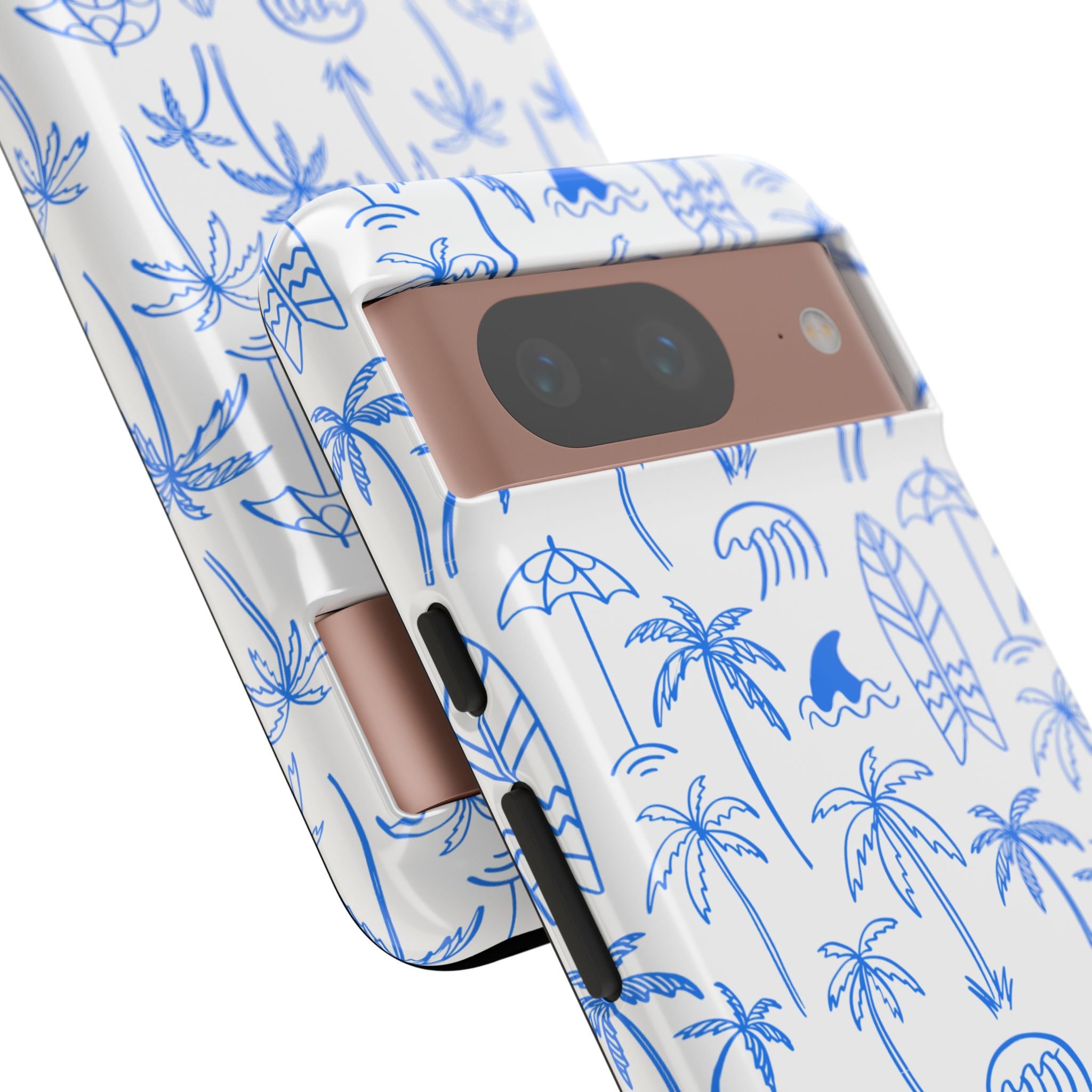 Tropical Beach Phone Case for iPhone, Samsung Galaxy, Google Pixel Palm Trees and Surfboards Design, Coastal Style, Durable Protection