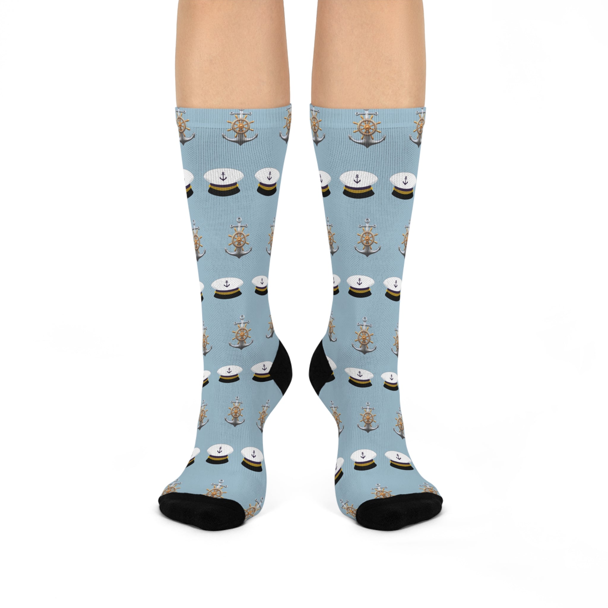 In the Navy Cushioned Crew Socks - Nautical Captain's Hat & Anchor Design, Comfortable Crew Socks