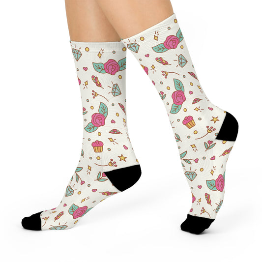 Girly Gothic Socks with Diamonds and Cupcakes - Unisex Crew Socks