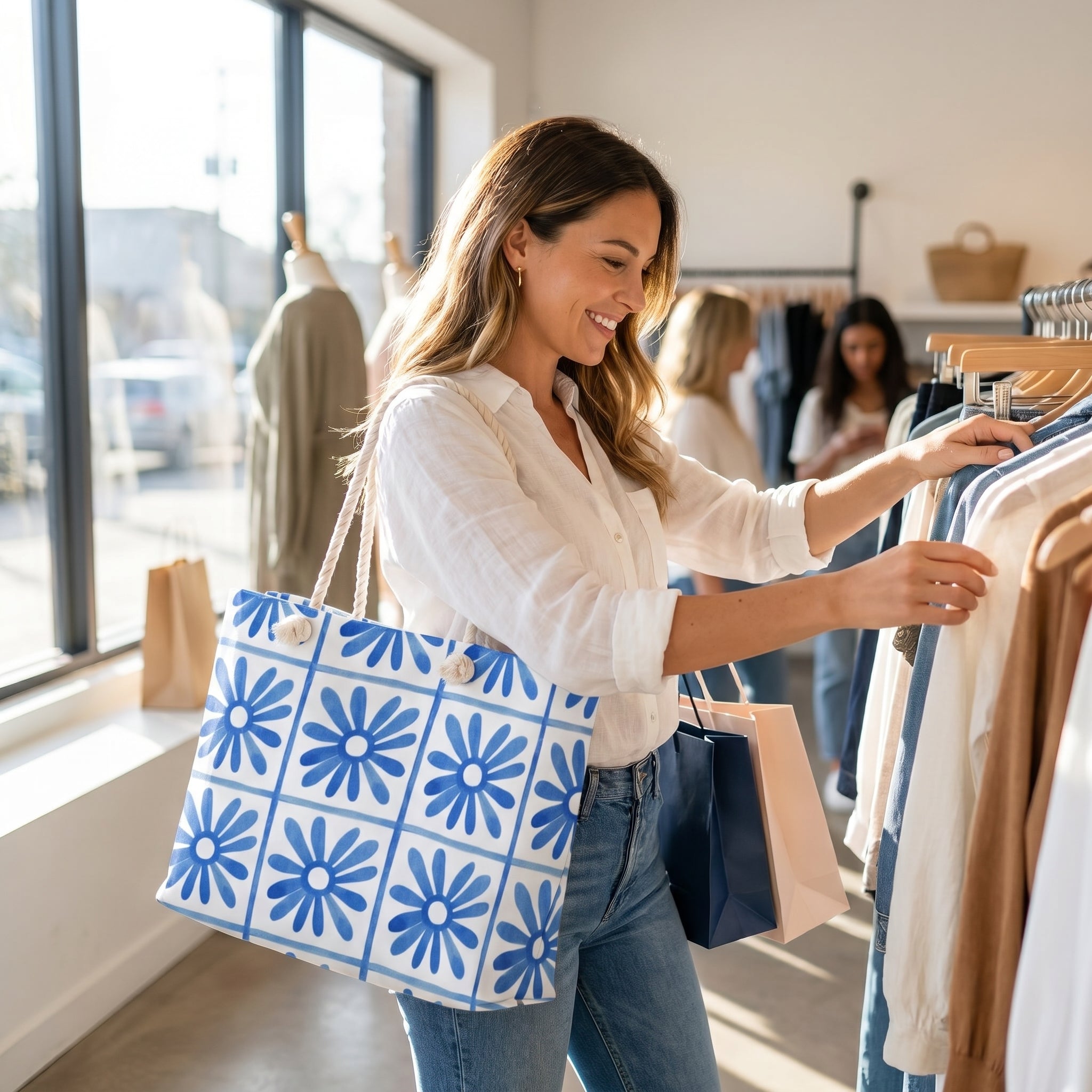 Blue Tile Floral Weekender Bag