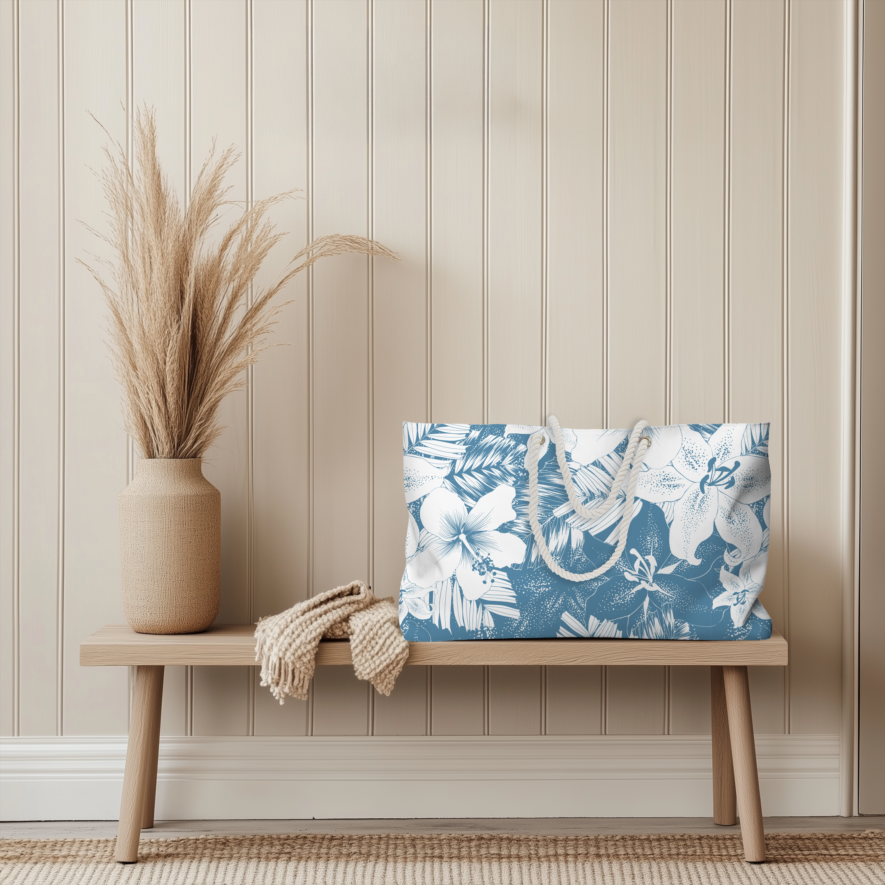 Blue Tropical Floral Weekender Bag