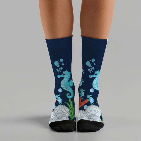 Seahorse Socks | Ocean Theme Sea Life Crew Socks