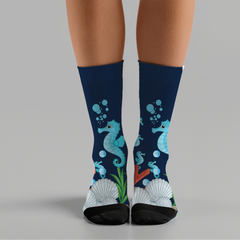 Seahorse Socks | Ocean Theme Sea Life Crew Socks