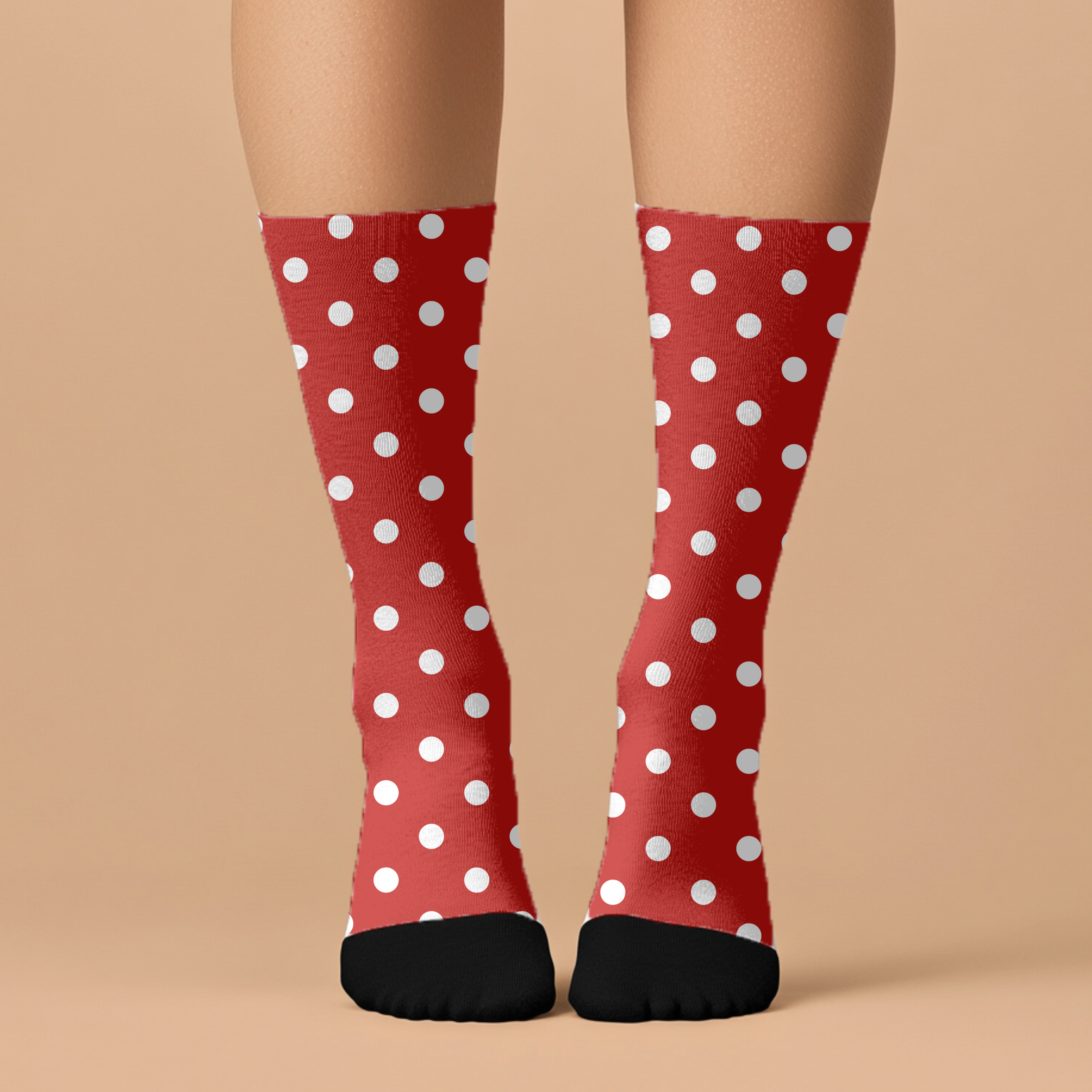 Red Polka Dot Cushioned Crew Socks for Festive Holiday Season, Unisex cozy footwear, Christmas stocking stuffer, Winter cozy gift, Novelty
