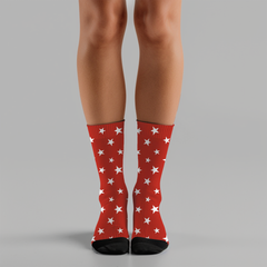 Red Star Pattern Socks Fun Unisex Crew Socks with Stars Red Socks Gift Idea