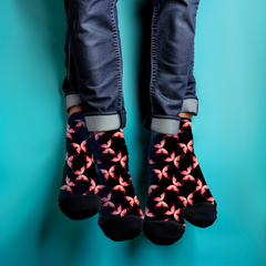 Red Butterfly Print Crew Socks: Gothic Cushioned Design