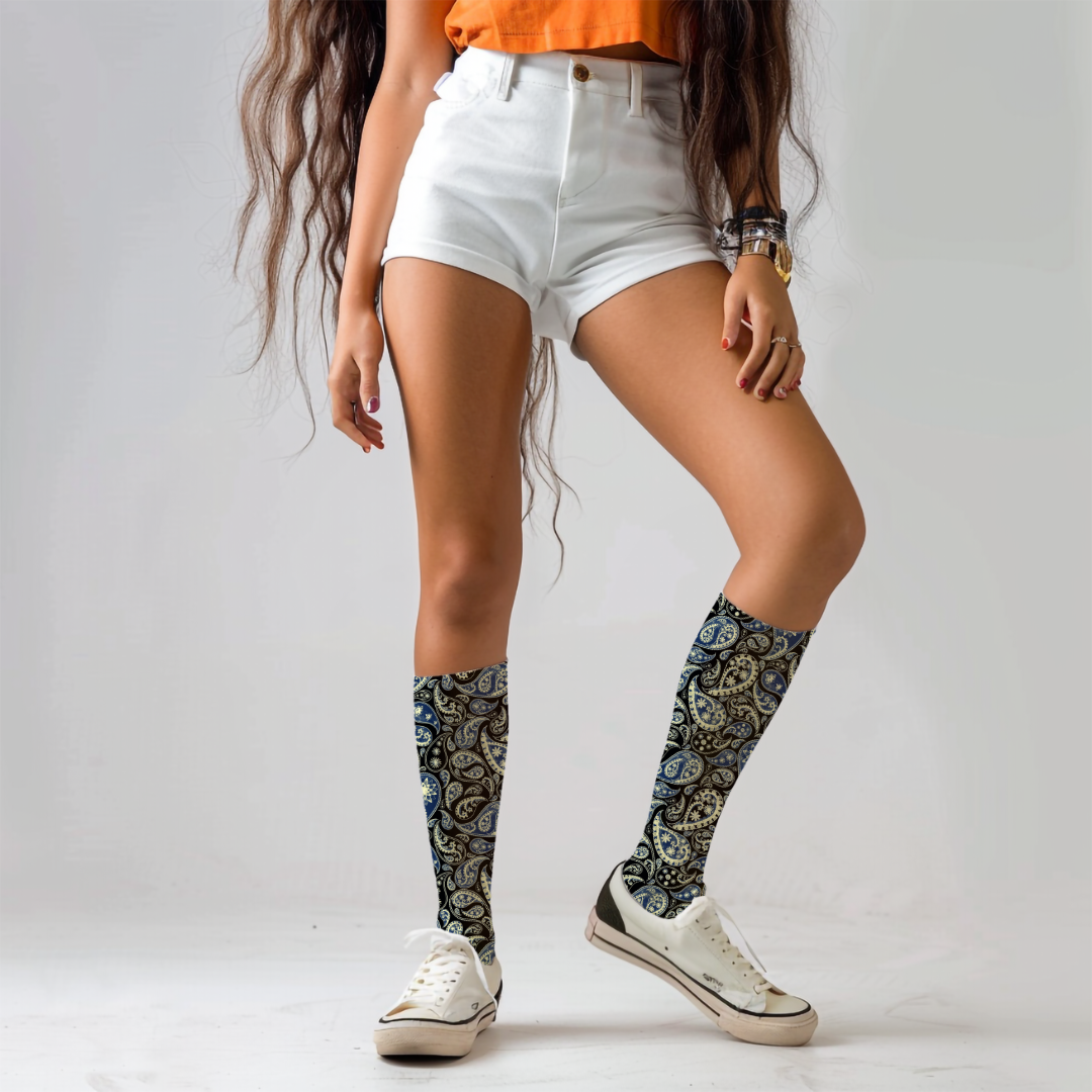 Paisley Patterned Crew Socks - Cushioned DTG Print