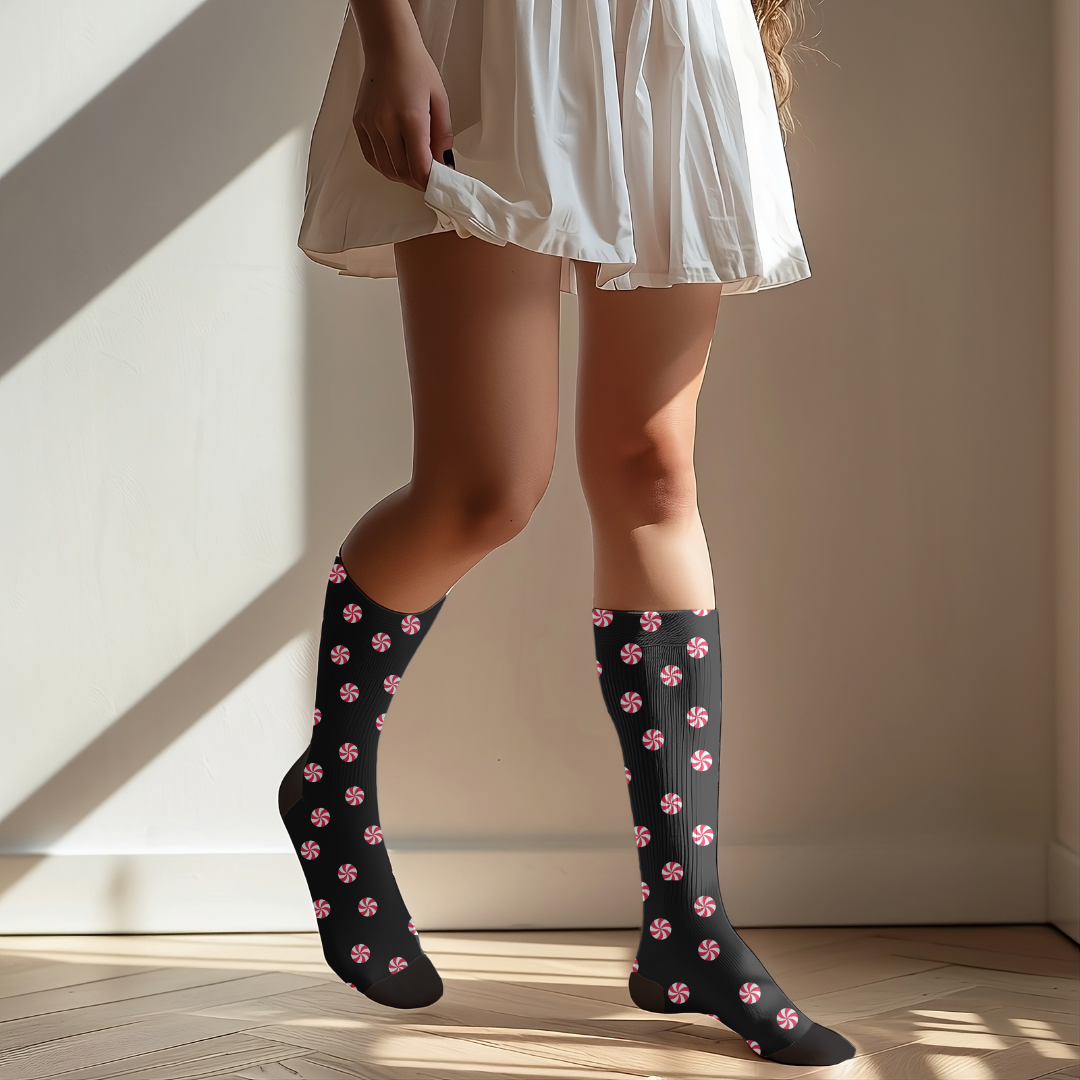 Peppermint Candy Cushioned Crew Socks, Christmas Gift, Holiday Stocking Stuffer, Festive Winter Apparel, Unisex Footwear