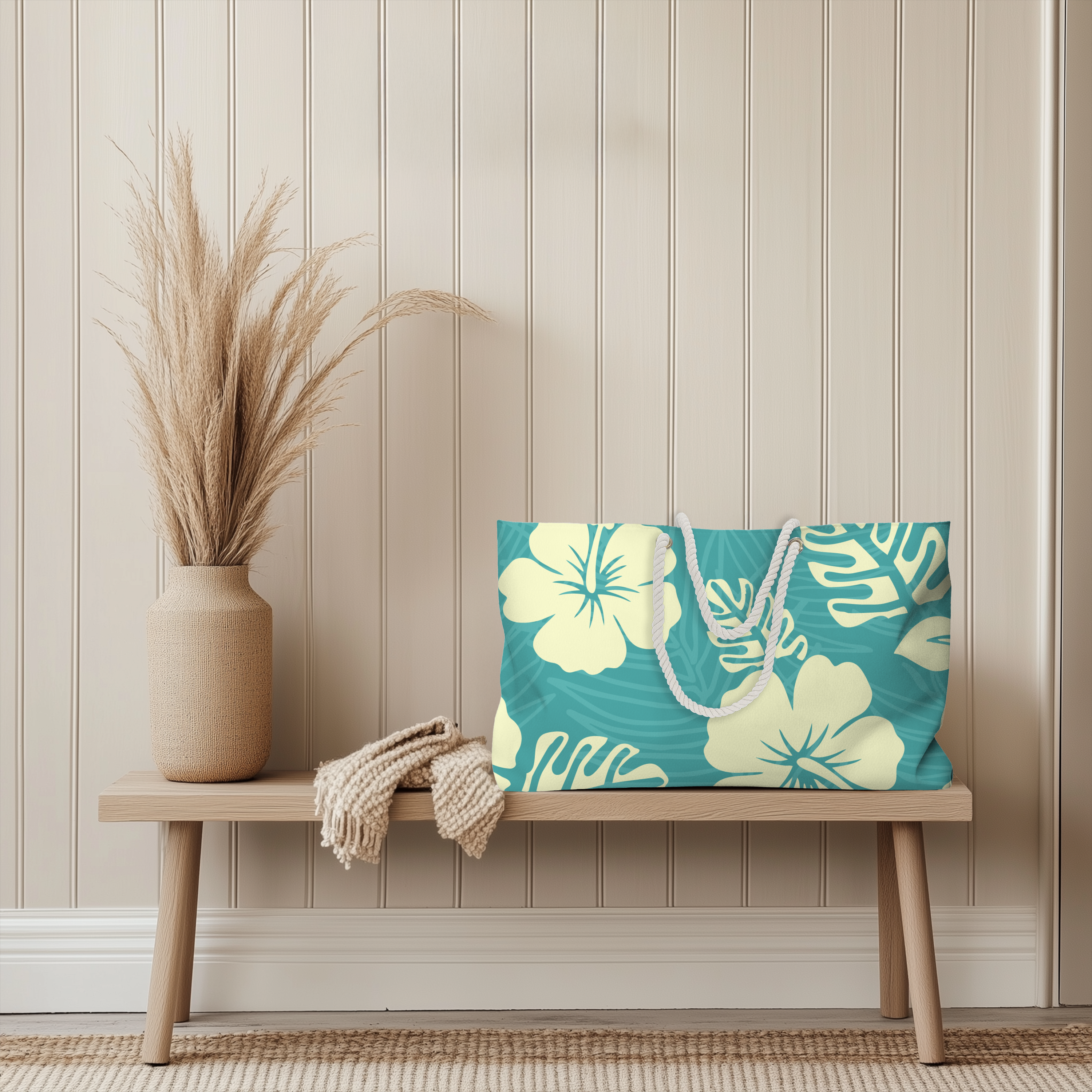 Teal Tropical Hibiscus Weekender Bag