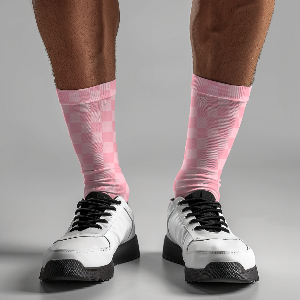 Pink Checkered Crew Socks: Retro Gingham Style