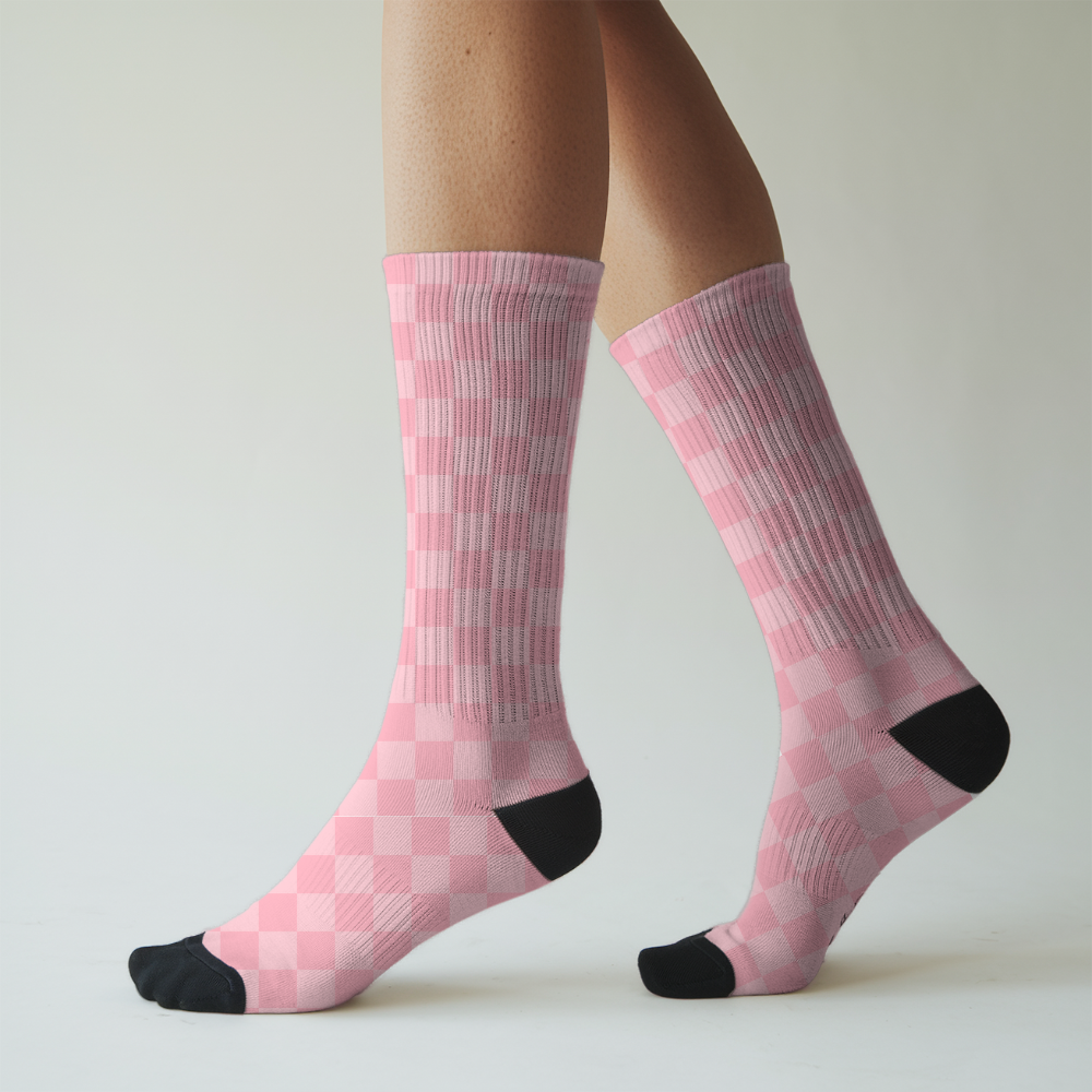 Pink Checkered Crew Socks: Retro Gingham Style