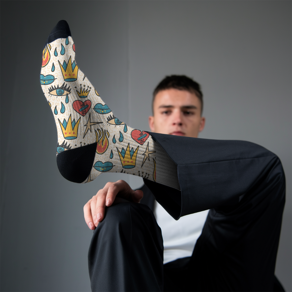 Retro Tattoo Pop Art Socks: Unisex Crew Socks for Ink Lovers