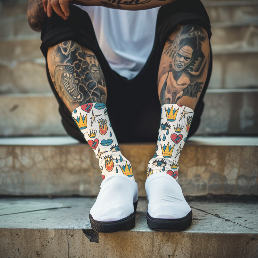 Retro Tattoo Pop Art Socks: Unisex Crew Socks for Ink Lovers