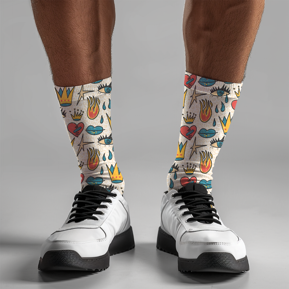 Retro Tattoo Pop Art Socks: Unisex Crew Socks for Ink Lovers