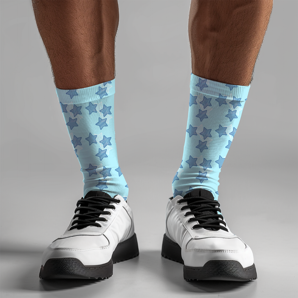Blue Star Print Crew Socks: Celestial Astrology Gift