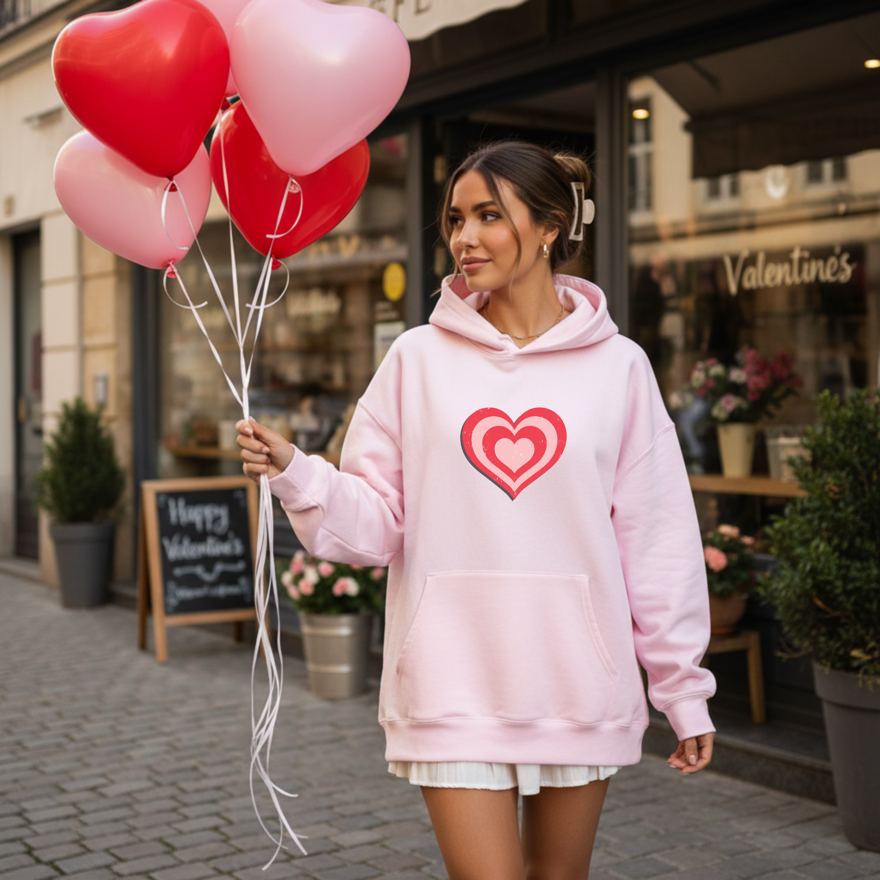 Retro Heart Graphic Hoodie – Unisex Valentine’s Sweatshirt