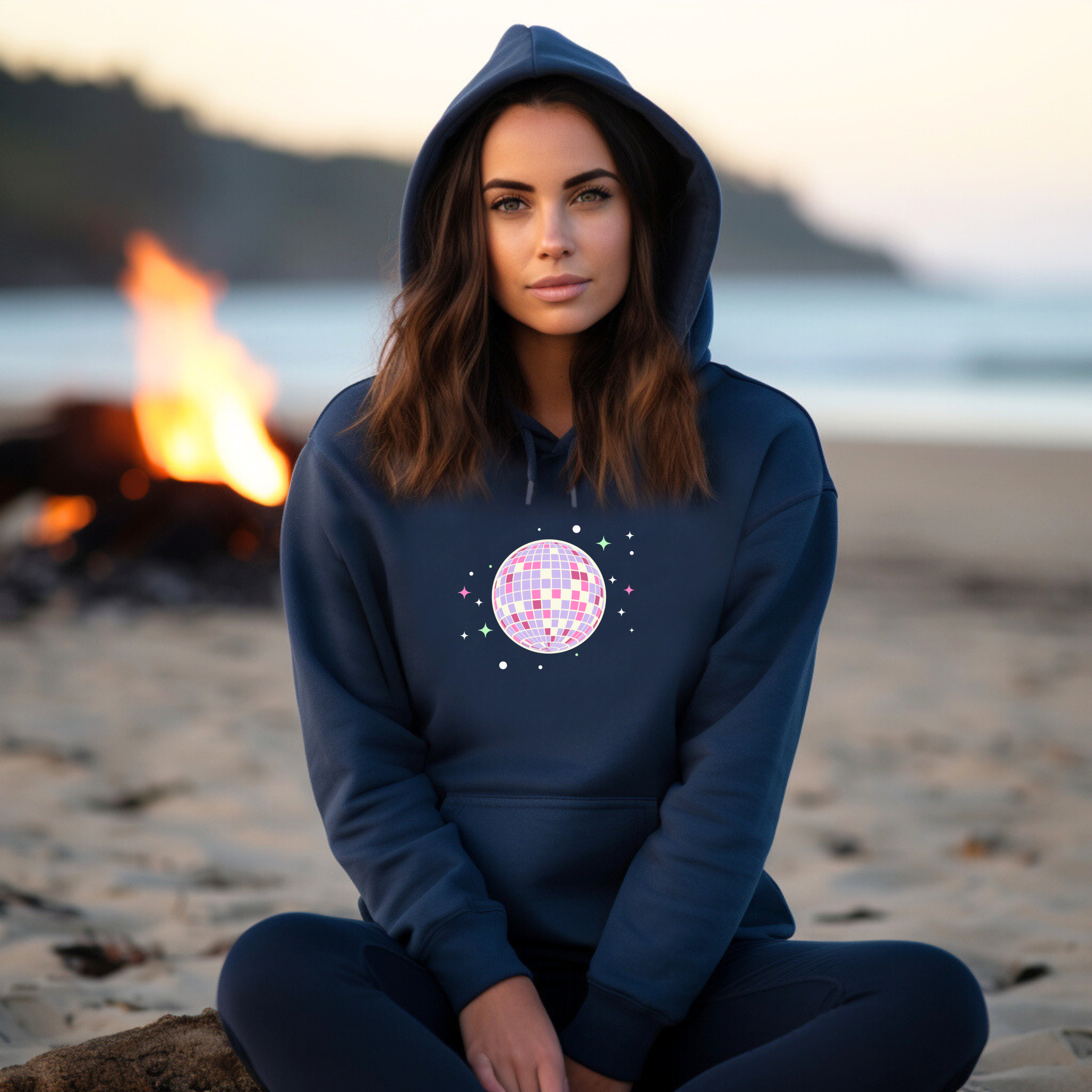 Pink Disco Ball Hoodie — Retro Glitter Party Sweatshirt