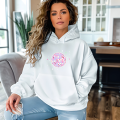 Pink Disco Ball Hoodie — Retro Glitter Party Sweatshirt