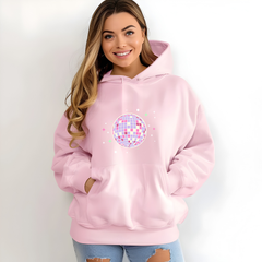 Pink Disco Ball Hoodie — Retro Glitter Party Sweatshirt