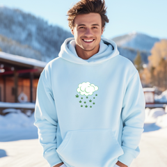 Raining Cannabis Hoodie – Cloud with Falling Hemp Leaves Pullover