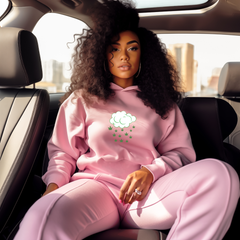 Raining Cannabis Hoodie – Cloud with Falling Hemp Leaves Pullover