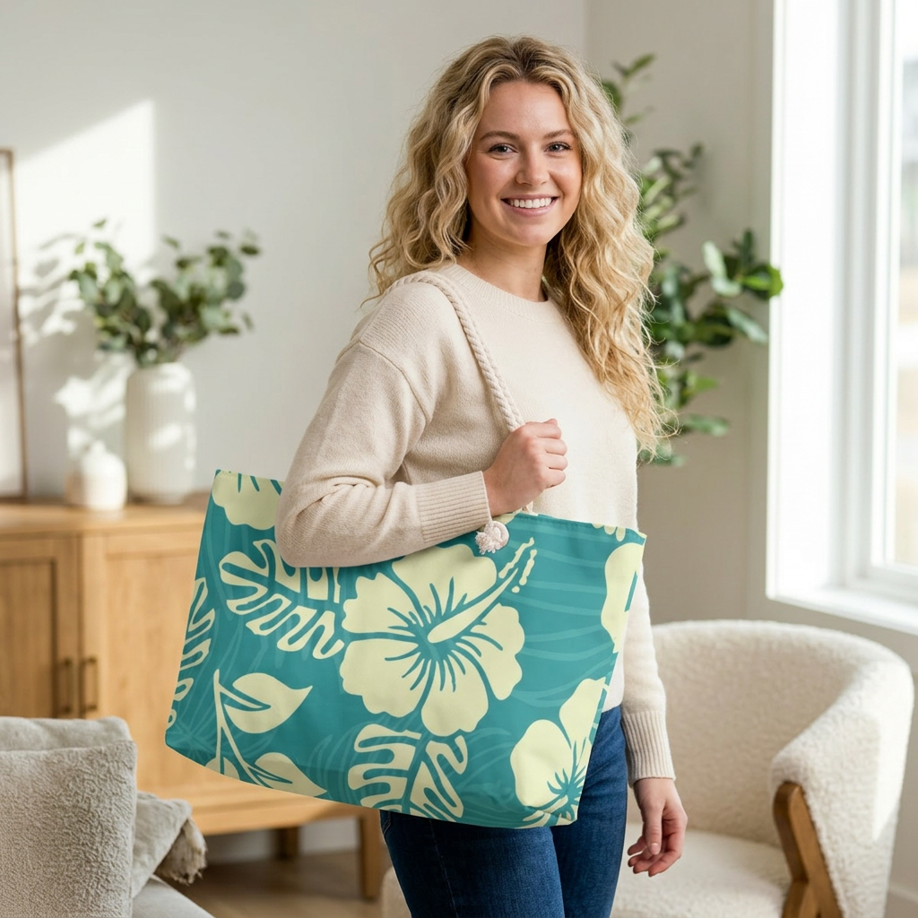 Teal Tropical Hibiscus Weekender Bag