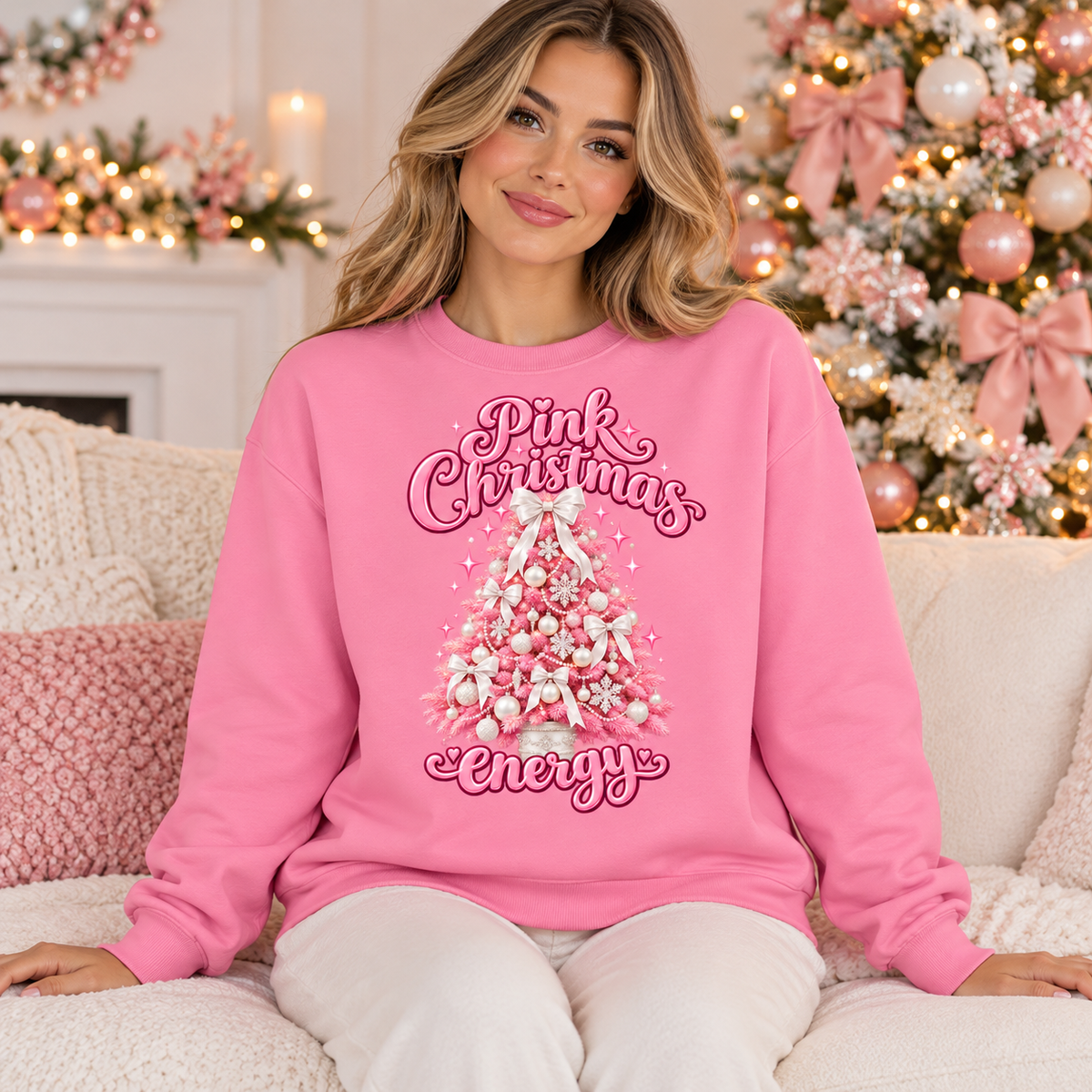 Pink Christmas Tree Sweater – Coquette Bows & Holiday Energy
