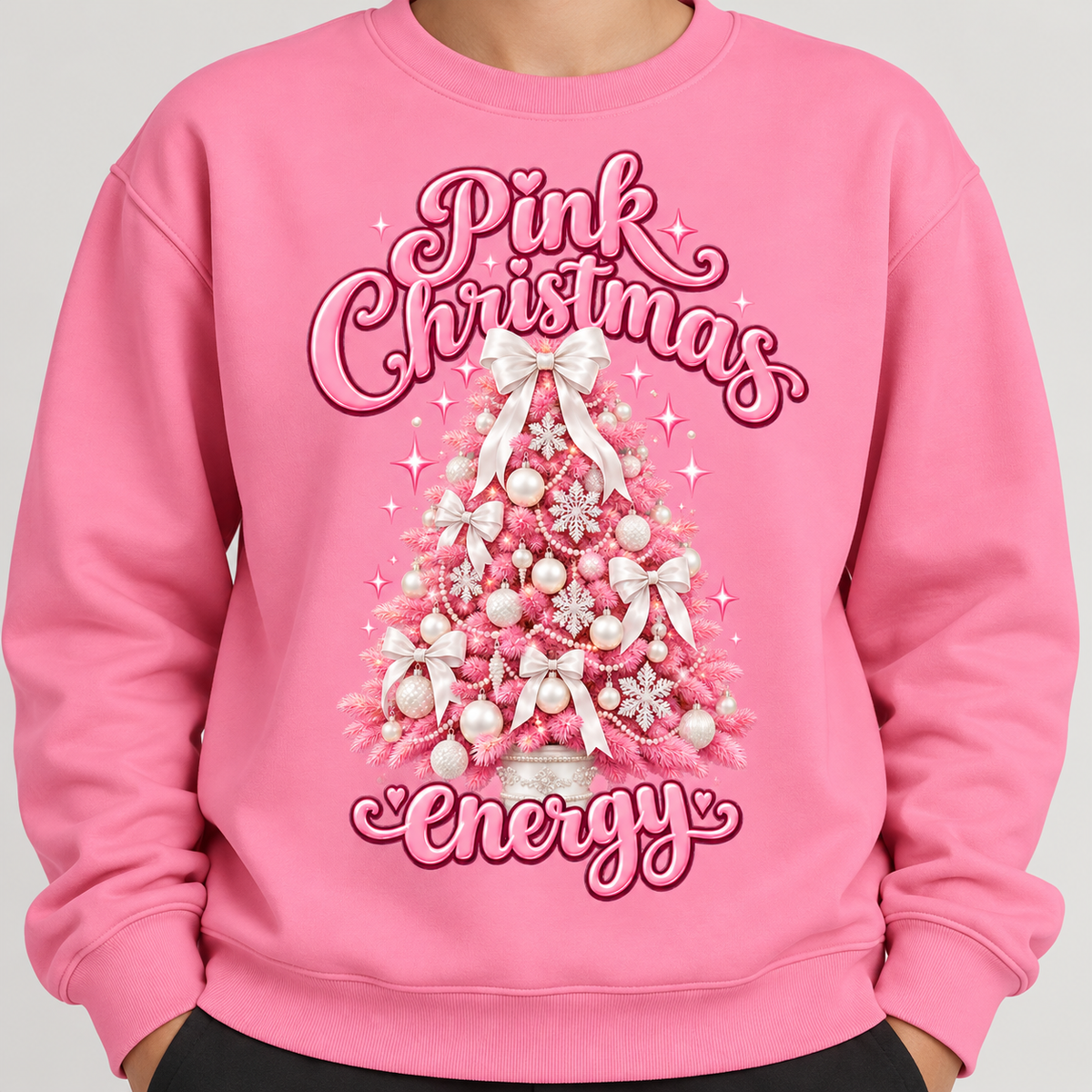 Pink Christmas Tree Sweater – Coquette Bows & Holiday Energy
