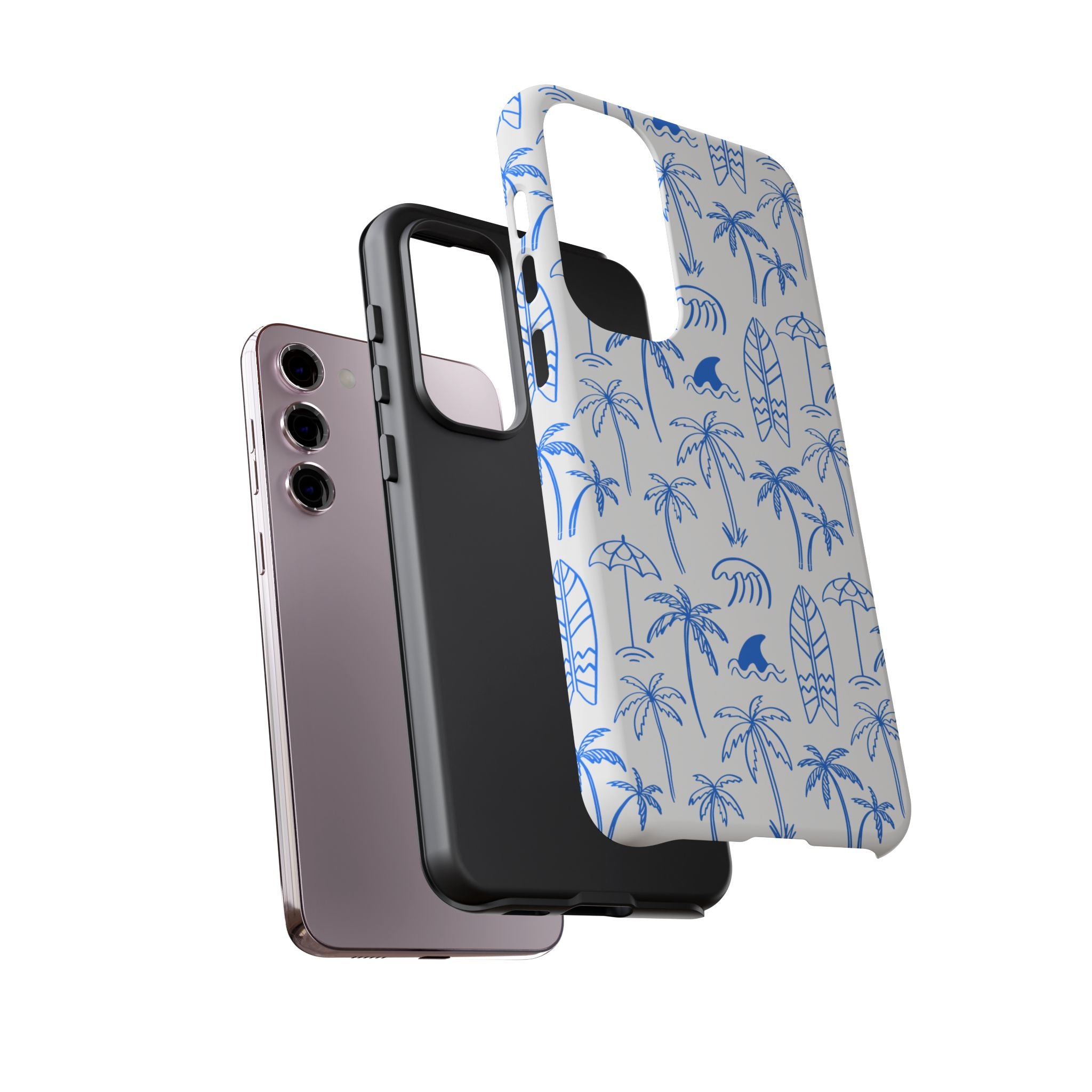 Tropical Beach Phone Case for iPhone, Samsung Galaxy, Google Pixel Palm Trees and Surfboards Design, Coastal Style, Durable Protection