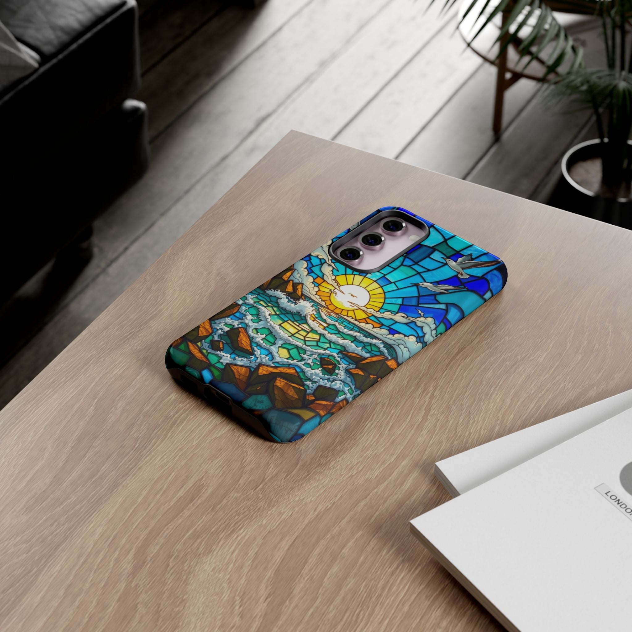Beach Phone Case Samsung Ocean Sunset Phone Cover Stained Glass Phone Case Seascape Art for Beach Lovers Gift Coastal Vibe Accessory