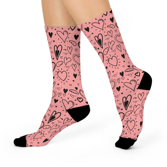 Pink & Black Hearts Cushioned Crew Socks