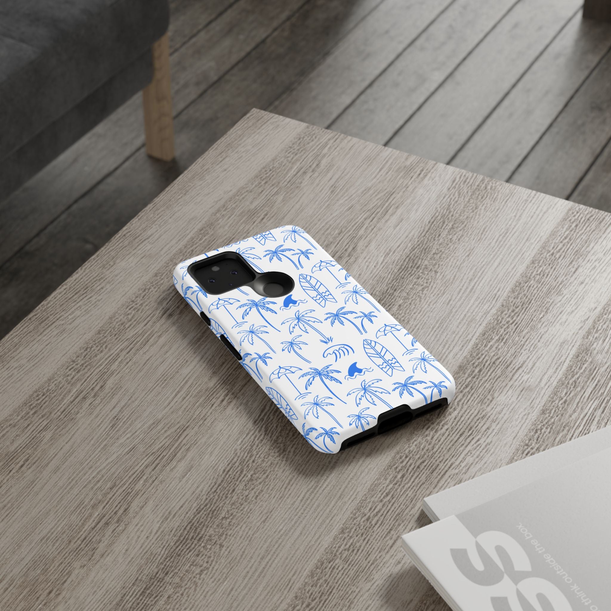 Tropical Beach Phone Case for iPhone, Samsung Galaxy, Google Pixel Palm Trees and Surfboards Design, Coastal Style, Durable Protection