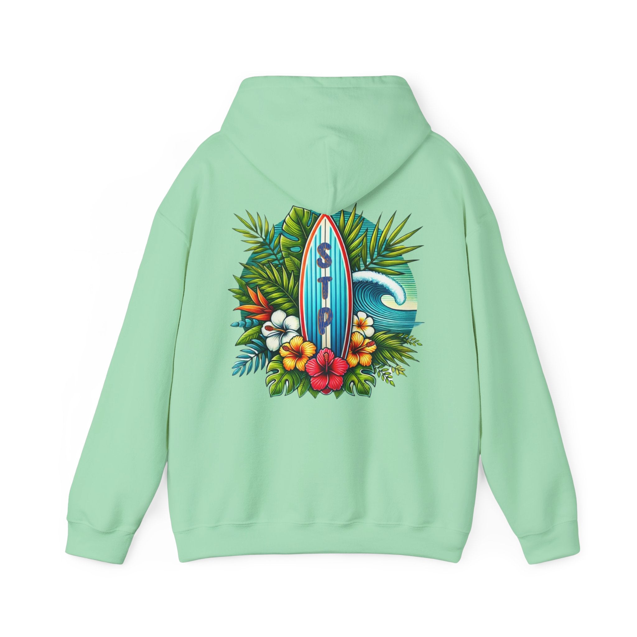 Surfboard Design Hoodie – Unisex Tropical Flower Cotton-Blend Sweatshirt