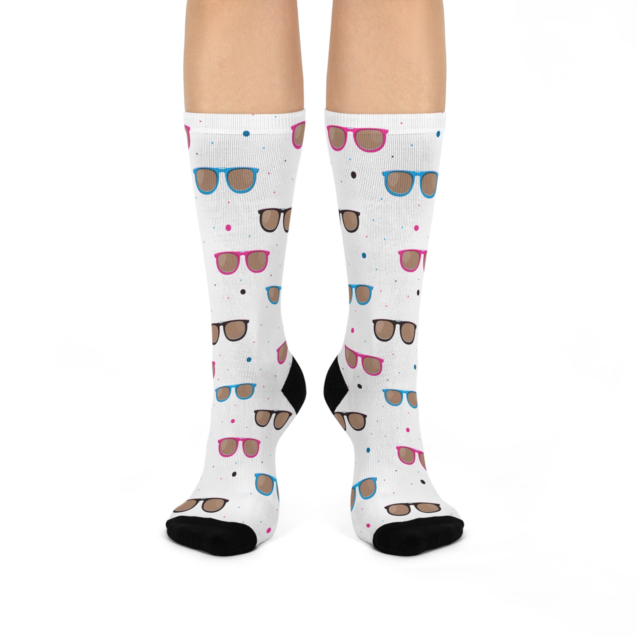 Sunglasses Print Crew Socks: Retro Colorful Socks for Men & Women