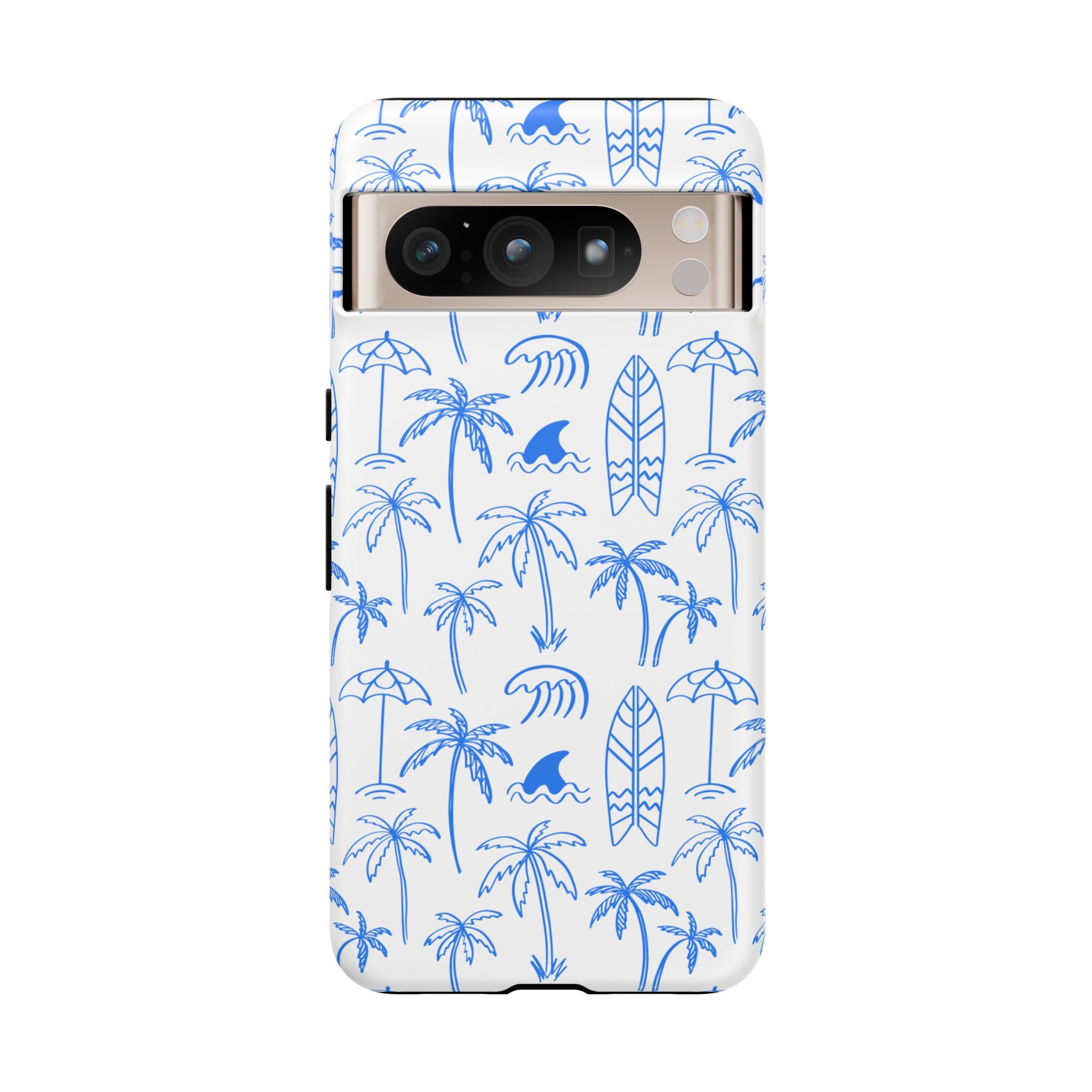 Tropical Beach Phone Case for iPhone, Samsung Galaxy, Google Pixel Palm Trees and Surfboards Design, Coastal Style, Durable Protection