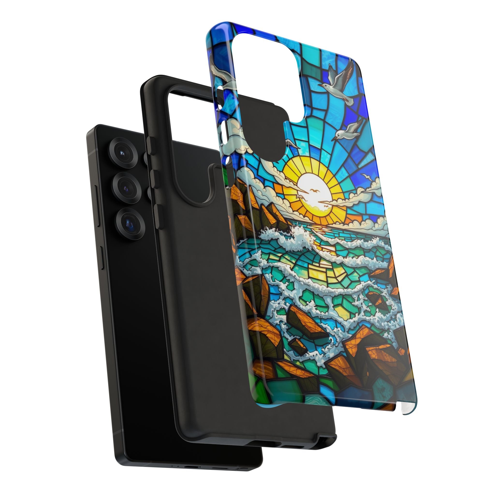 Beach Phone Case Samsung Ocean Sunset Phone Cover Stained Glass Phone Case Seascape Art for Beach Lovers Gift Coastal Vibe Accessory