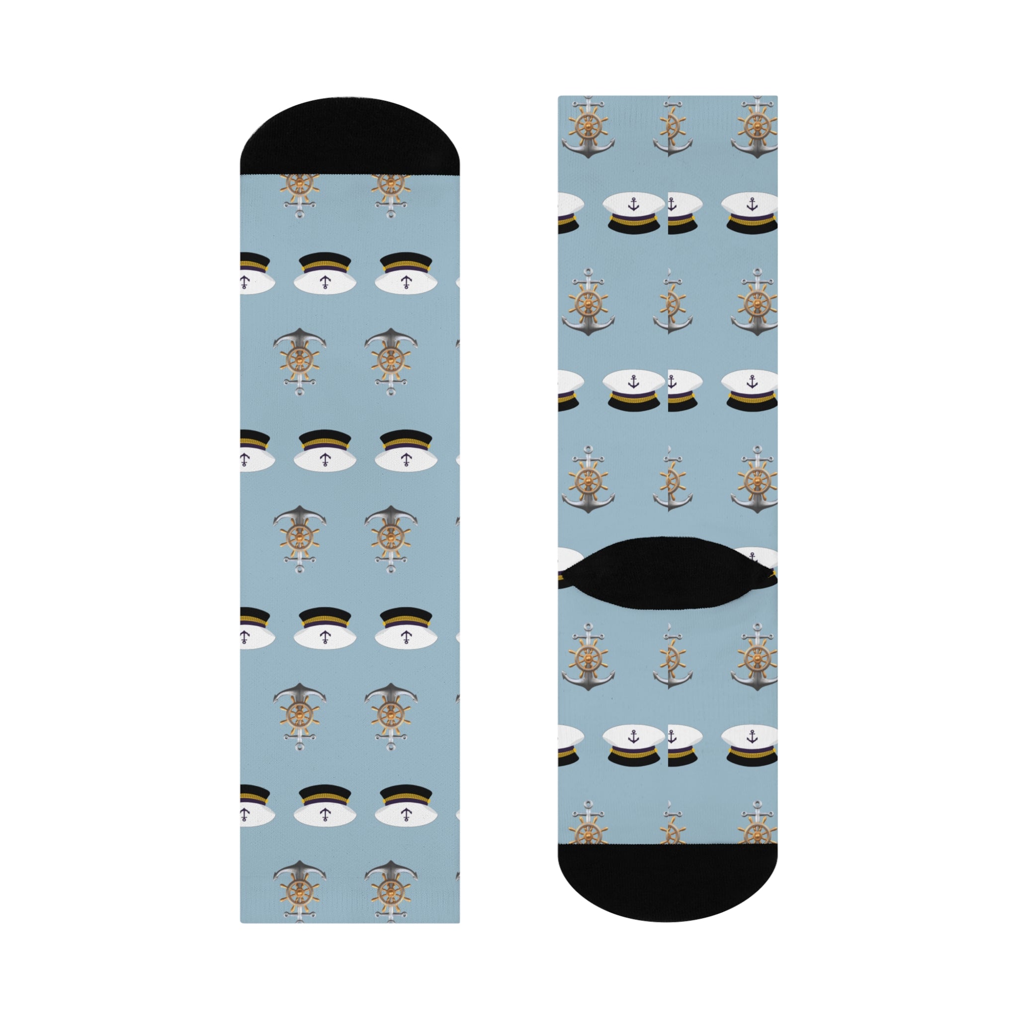 In the Navy Cushioned Crew Socks - Nautical Captain's Hat & Anchor Design, Comfortable Crew Socks