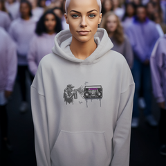 Sport Gray Graffiti Hoodie with Boom Box, Urban Streetwear, Unisex Art Hoodie