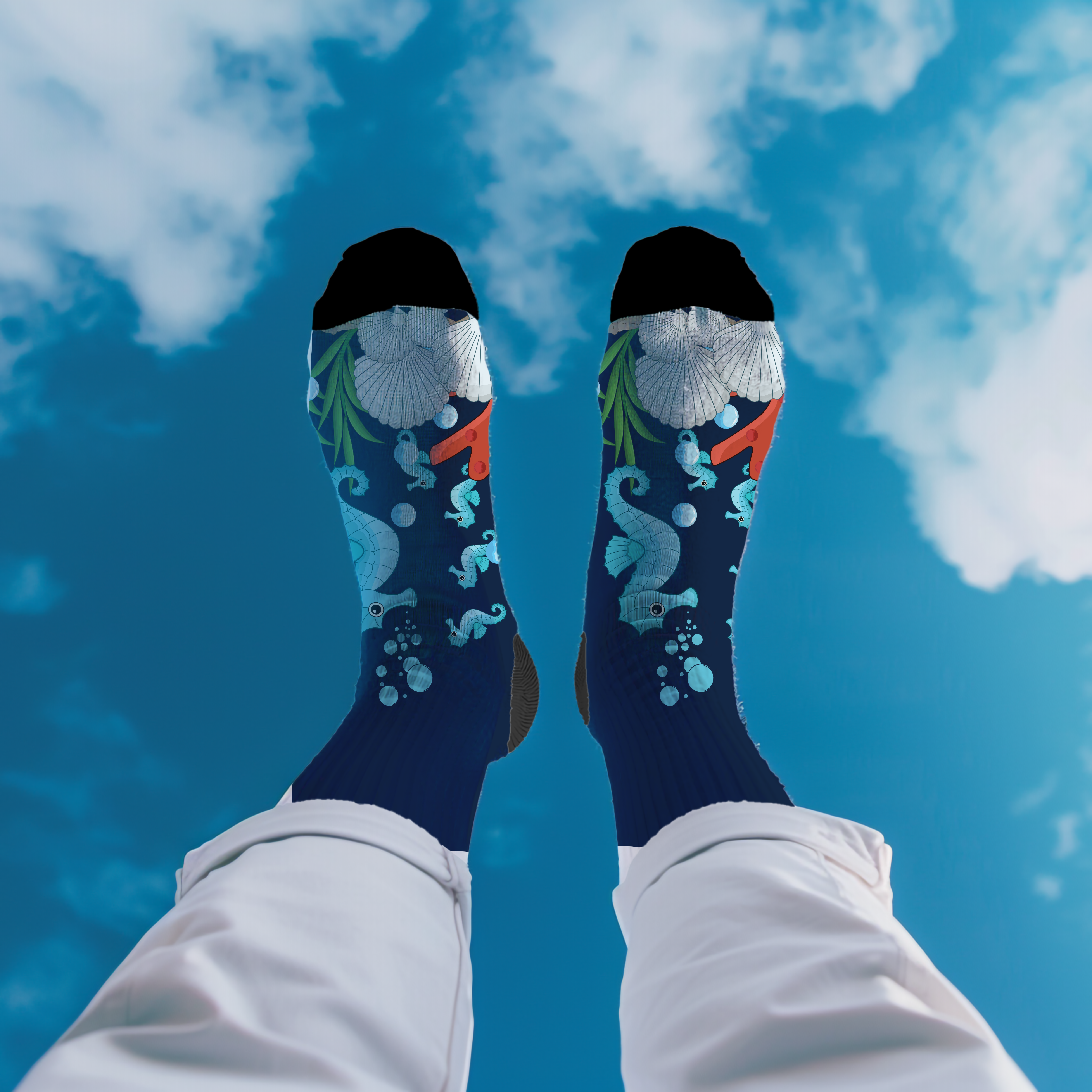 Seahorse Socks with Ocean Theme Socks Sea Life Cushioned Crew Socks