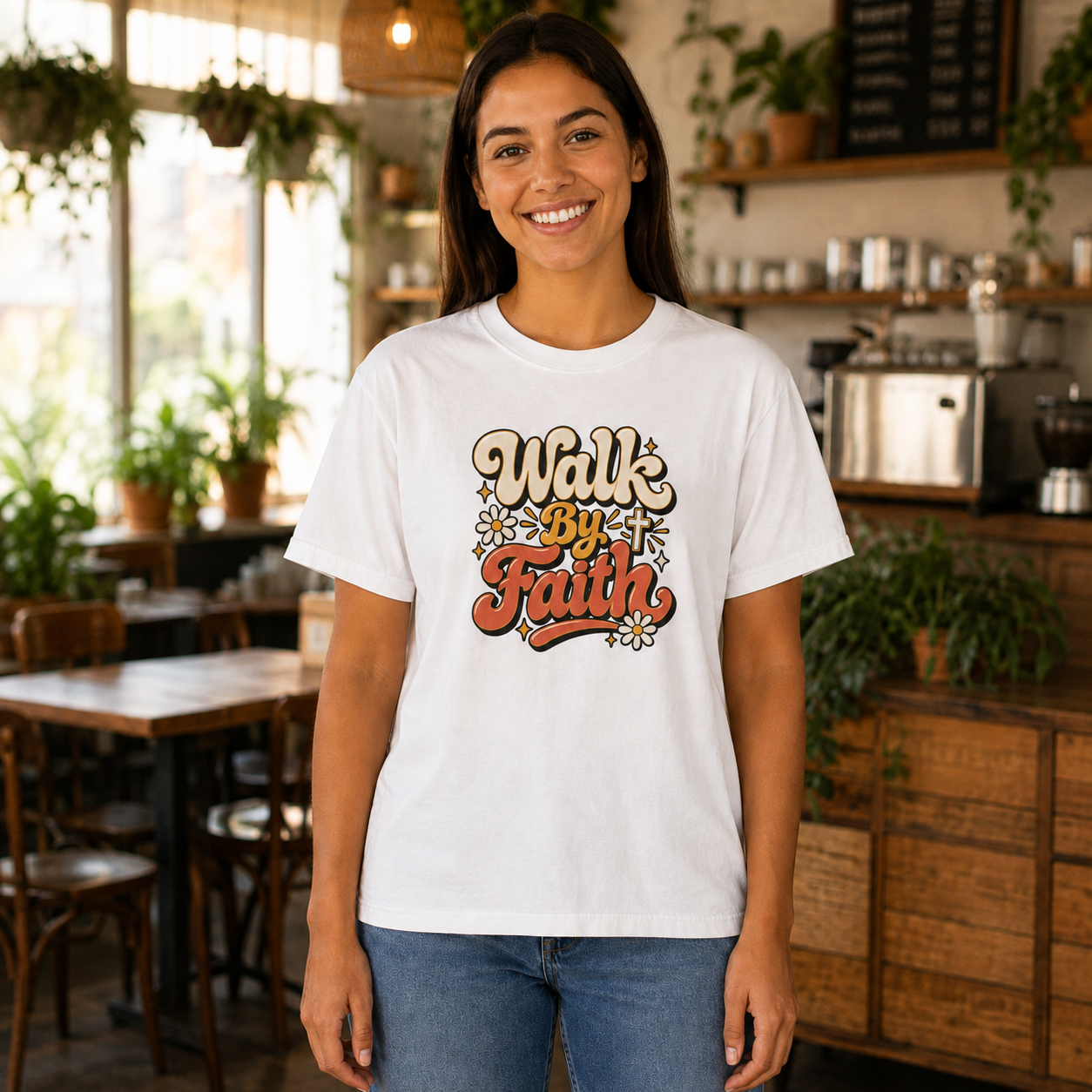 Walk by Faith Shirt – Retro Floral Christian Graphic Tee