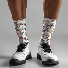 Butterfly Patterned Crew Socks - Cute Socks with Butterflies - Unisex Cushioned Crew Socks Dressy or Casual